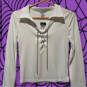Rue21 White Chain Lace-Up Top